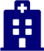 A blue building with a cross on it's face.