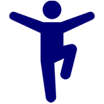 A blue person is jumping in the air