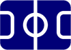 A blue background with three circles and two lines.