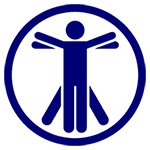 A blue sign with an image of a person in the middle.